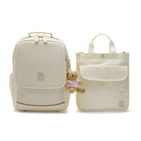 MLB DIA MONOGAM EMBOSSED SCHOOLBAG WHITE SET (BACKPACK + TOTE CROSSBODY BAG) (SET GỒM BALO + TÚI XÁCH ĐI KÈM)