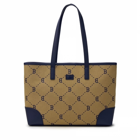 Túi MLB Diamond Monogram Jacquard Large Tote Bag Boston Red Sox Beige - Túi xách to màu nâu be
