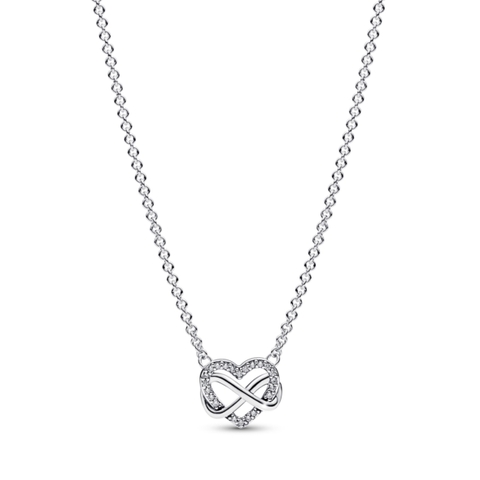 PANDORA Infinity Heart necklace (Sterling, White Zirconia) - Dây cổ, chuyền bạc 925, đá CZ trắng, hình trái tim vô cực - JEWELRY NECKLACE