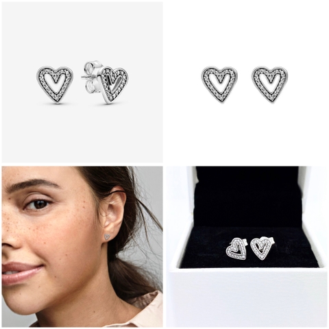 PANDORA Sparkling Freehand Heart - Necklace - Earrings - SET (Sterling, White Zircona) - Dây cổ / khuyên tai / bộ (dây + khuyên) - Bạc 925, đá CZ trắng, hình tim - JEWELRY