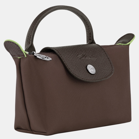 CHÍNH HÃNG - MINI SIZE - TÚI LONGCHAMP LE PLIAGE GREEN POUCH WITH HANDLE - MOCHA - Túi xách màu nâu sẫm