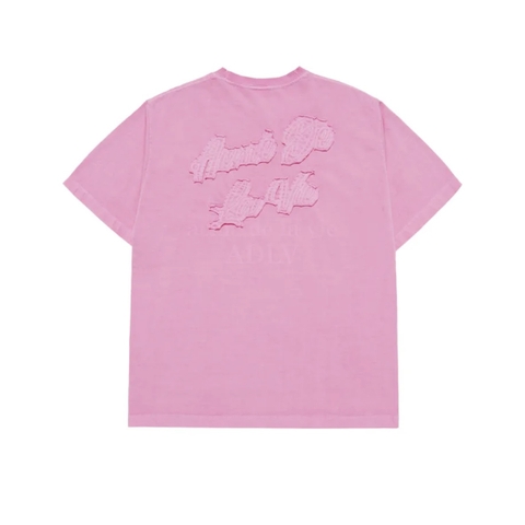 ADLV APPLIQUE LOGO PIGMENT TSHIRT PINK - Áo thun cổ tròn tay lỡ màu hồng