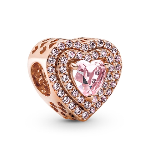 CHÍNH HÃNG - PANDORA Sparkling Levelled Hearts Charm (14K Rosegold plated / Silver Sterling 925, Zircona) Hạt trang trí vòng tay hình trái tim