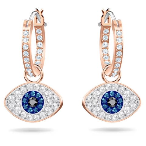 SWAROVSKI Symbolica hoop earrings (Evil eye, Blue, Rose gold-tone plated) - Khuyên tai pha lê, hình biểu tượng mắt - JEWERY