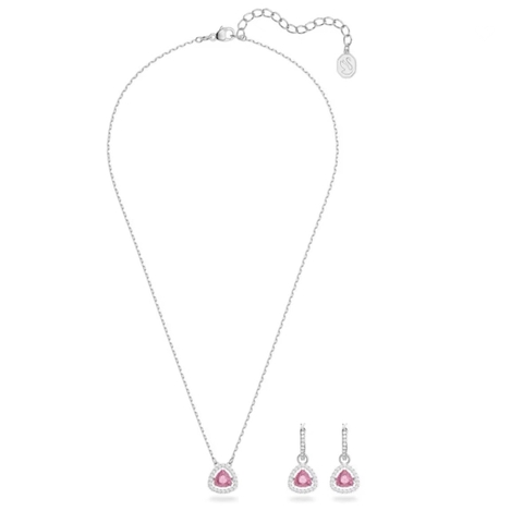 SWAROVSKI Una set (Trilliant cut, Pink, Rhodium plated) - EARRINGS & NECKLACE - Khuyên tai + dây cổ, pha lê hồng chuyển động - JEWELRY