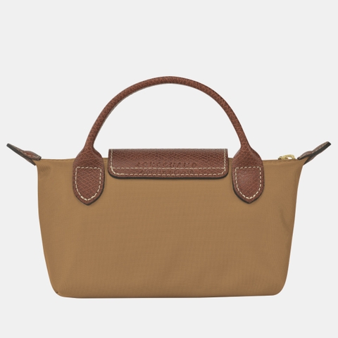 MINI SIZE - TÚI LONGCHAMP LE PLIAGE ORIGINAL POUCH WITH HANDLE - FAWN - Recycled Canvas - Túi xách màu nâu vàng