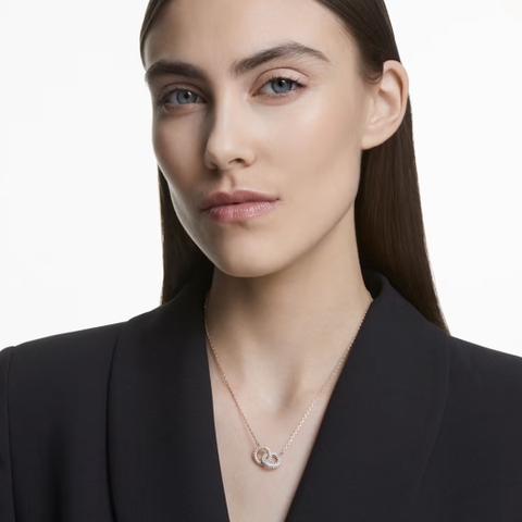 SWAROVSKI Dextera necklace (Intertwined circles, White, Rose gold-tone plated) - Dây cổ, dây chuyền lồng tròn pha lê vàng hồng, trắng - JEWELRY NECKLACE