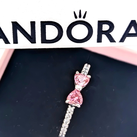 PANDORA Sparkling Pink Bow Stud Ring (Sterling Silver, Zirconia) - Nhẫn hình nơ, bạc 925, đính đá CZ hồng - Jewelry