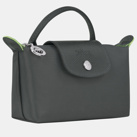 MINI SIZE - TÚI LONGCHAMP LE PLIAGE GREEN POUCH WITH HANDLE - GRAPHITE - Recycled Canvas - Túi xách màu xám than chì