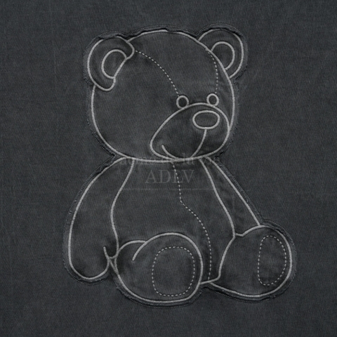 ÁO ADLV BEAR APPLIQUE PIGMENT WASHING CHARCOAL T-SHIRT - Áo thun cổ tròn tay lỡ hình gấu, màu than chì