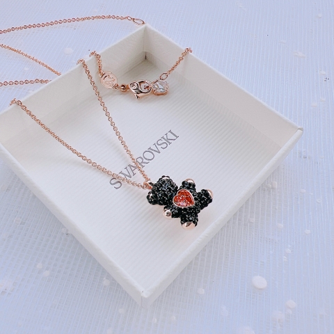 SWAROVSKI Teddy pendant (Bear, Black, Rose gold-tone plated) - Dây cổ, dây chuyền gấu đen, pha lê hồng chuyển động