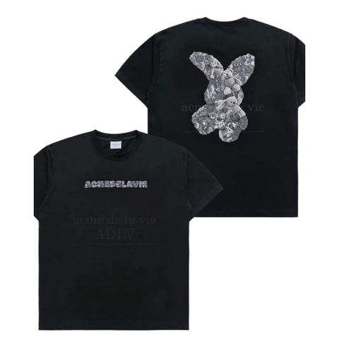 ÁO ADLV BEAR DOLL FUZZY RABBIT T-SHIRT BLACK - ÁO THUN CỔ TRÒN TAY LỠ, HÌNH THỎ, MÀU ĐEN
