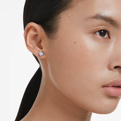 SWAROVSKI Solitaire stud earrings (Round cut, Blue, Rhodium plated) - Khuyên tai, hình tròn, pha lê xanh - JEWERY