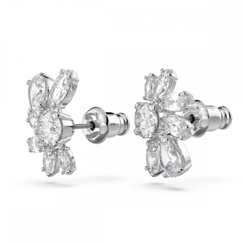 SWAROVSKI Gema Flower stud earrings (White, Rhodium plated) - Khuyên tai, pha lê trắng - JEWERY