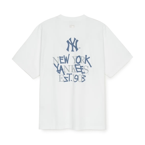 MLB Basic Letter Mega Overfit Functional Short Sleeve T-Shirt New York Yankees - Áo thun cổ tròn tay lỡ màu trắng