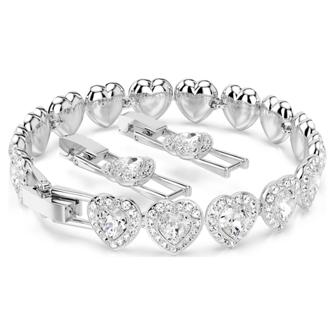 CHÍNH HÃNG - SWAROVSKI x Ariana Grande - Tennis bracelet (Mixed cuts, Heart, White, Rhodium plated) - Vòng, lắc tay, đính đá pha lê đa trắng, trái tim - JEWELRY BRACELET