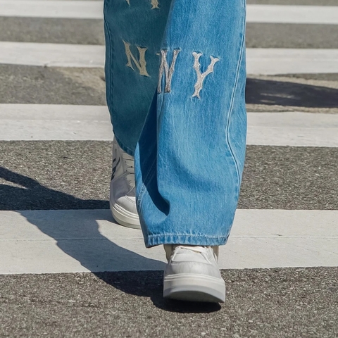 Giày MLB Chunky Liner Denim Classic Monogram New York Yankees Grey