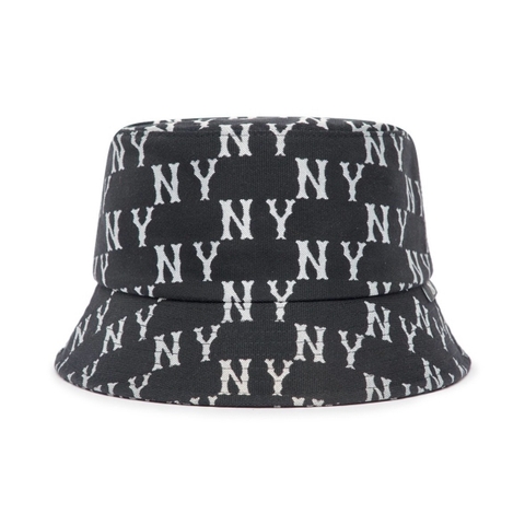 [SALE] MLB MONOGRAM NY NEWYORK YANKEES WHITE Black BUCKET - Mũ vành tròn, tone đen
