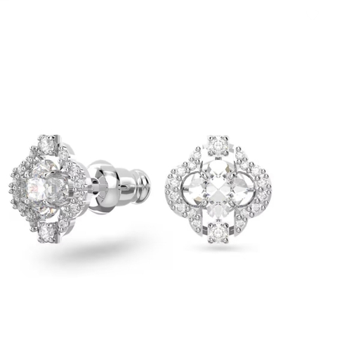 SWAROVSKI Una set (Mixed cuts, Clover, White, Rhodium plated) - EARRINGS & NECKLACE - Khuyên tai + dây cổ, pha lê trắng chuyển động - JEWELRY