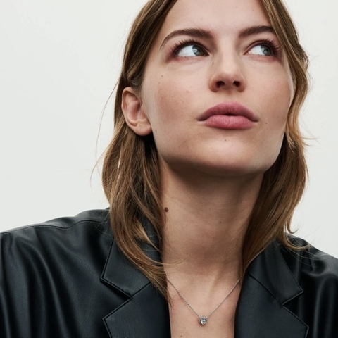 PANDORA Elevated Heart necklace (Sterling, White Zirconia) - Dây cổ, chuyền bạc 925, đá CZ trắng, hình trái tim - JEWELRY NECKLACE