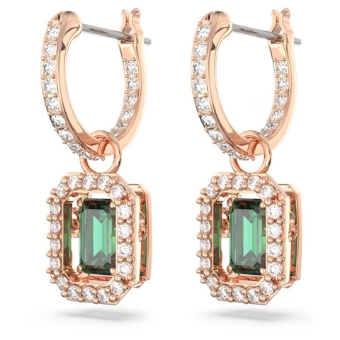 SWAROVSKI Millenia drop earrings (Octagon cut, Green, Rose gold-tone plated) - Khuyên tai đá pha lê xanh chuyển động - SWAROVSKI - JEWELRY