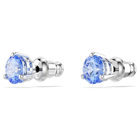 SWAROVSKI Solitaire stud earrings (Round cut, Blue, Rhodium plated) - Khuyên tai, hình tròn, pha lê xanh - JEWERY