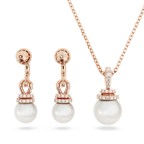 SWAROVSKI Originally set (White, Rose gold-tone plated) - EARRINGS & NECKLACE - Khuyên tai + dây cổ, pha lê ngọc trai - JEWELRY