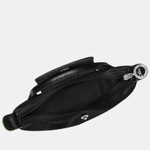 MINI SIZE - TÚI LONGCHAMP LE PLIAGE NOIR GREEN POUCH WITH HANDLE - BLACK - Recycled Canvas - Túi xách màu đen, quai nắp đen