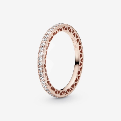 PANDORA Sparkle & Hearts Ring (14K Rose-gold plated) - Nhẫn kiểu đơn giản phối trái tim, hợp kim mạ vàng hồng 14k - JEWELRY