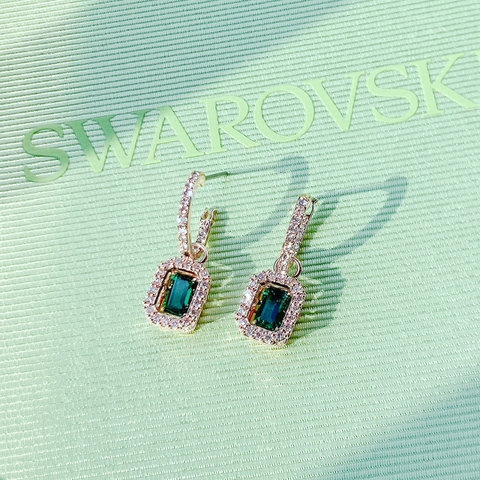SWAROVSKI Millenia drop earrings (Octagon cut, Green, Rose gold-tone plated) - Khuyên tai đá pha lê xanh chuyển động - SWAROVSKI - JEWELRY
