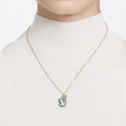 SWAROVSKI Swan pendant (Green, Gold-tone plated) - Dây cổ, dây chuyền thiên nga, pha lê xanh - JEWELRY NECKLACE
