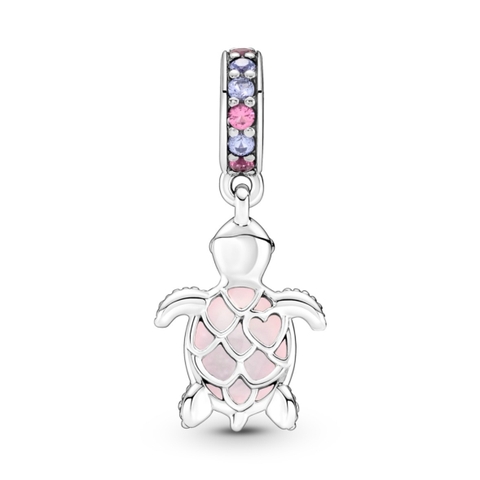 PANDORA Murano Glass Pink Sea Turtle Dangle Charm (Silver Sterling, Zircona) - Hạt treo trang trí vòng tay, hình rùa màu hồng, bạc 925 - JEWELRY