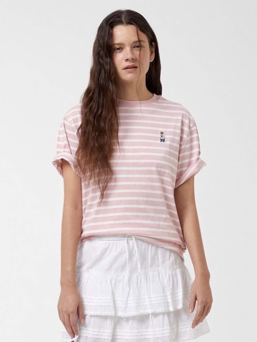 CHÍNH HÃNG - WHOAU (2PACK/SET) STEVE BEAR STRIPE T-SHIRT - Bộ 2 áo thun màu đen+sọc