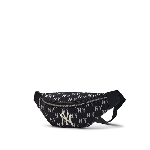 MLB Jacquard Monogram Charcoal Black hip sack bag - Túi đeo hông, túi bao tử màu đen trắng