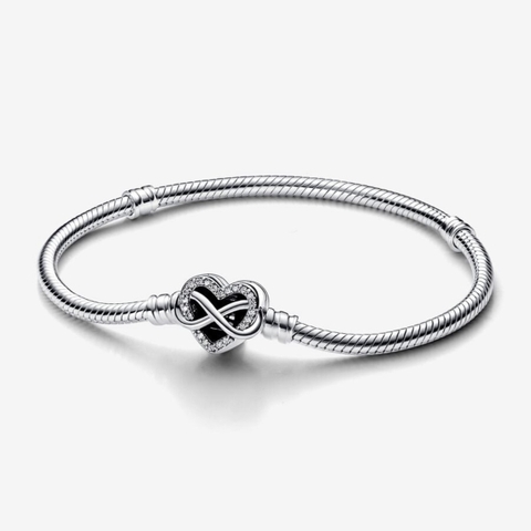 PANDORA Moments Snake Chain Bracelet (Infinity Heart Clasp, Silver Sterling) - Vòng/lắc tay bạc 925, khoá tim vô cực, dáng mềm - JEWELRY BRACELET