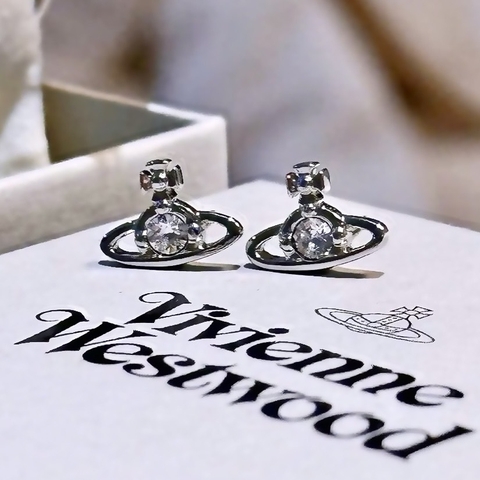 CHÍNH HÃNG - VIVIENNE WESTWOOD Nano Solitaire (Silver-shade) Earrings - Khuyên/hoa tai đá pha lê - JEWELRY