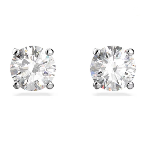 SWAROVSKI Stilla Attract stud earrings 0,5cm (Round cut, White, Rhodium plated) - Khuyên tai nam/nữ, pha lê trắng, hạt tròn - JEWERY