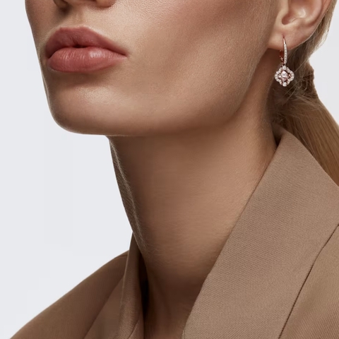 SWAROVSKI Una drop earrings (Clover, Pink, Rose gold-tone plated) - Khuyên tai pha lê hồng - JEWERY
