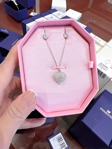 SWAROVSKI Hyperbola set (Crystal pearl, Heart, White, Rhodium plated) - EARRINGS & NECKLACE - Khuyên tai + dây cổ, ngọc trai pha lê trắng - JEWELRY