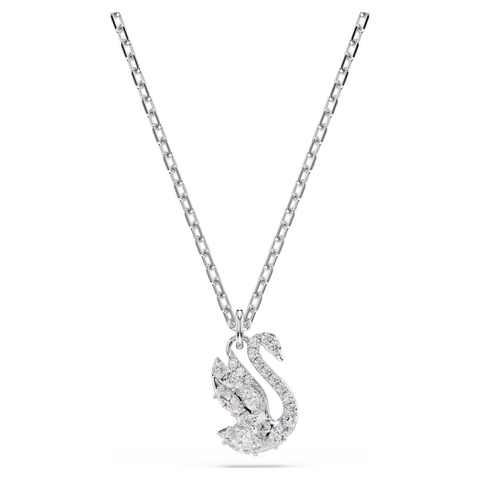 SWAROVSKI Swan pendant (Mixed cuts, White, Rhodium plated) - Dây cổ/chuyền, pha lê trắng, thiên nga - JEWELRY NECKLACE