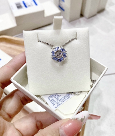 SWAROVSKI Idyllia pendant (Flower, Blue, Rhodium plated) - Dây cổ, dây chuyền đá pha lê xanh trắng - SWAROVSKI - JEWELRY NECKLACE
