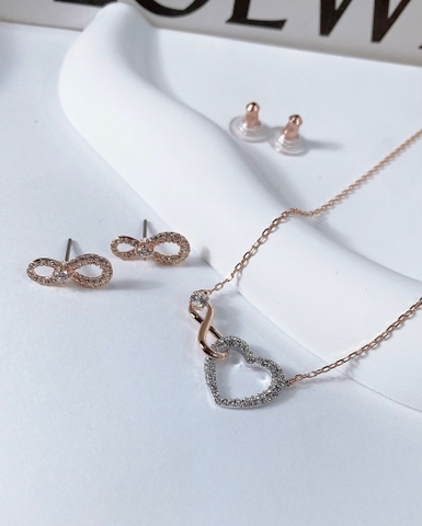 SWAROVSKI Hyperbola set (Infinity and heart, White, Mixed metal finish) - EARRINGS & NECKLACE - Khuyên tai + dây cổ hình trái tim vô cực - JEWELRY