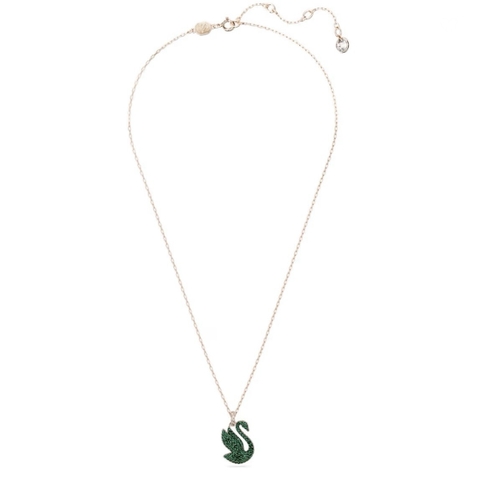 SWAROVSKI Swan pendant (Medium, Green, Rose gold-tone) - Dây cổ, dây chuyền thiên nga, pha lê xanh - JEWELRY NECKLACE
