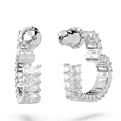 SWAROVSKI Matrix hoop earrings (Heart, Small, White, Rhodium plated) - KHUYÊN TAI HÌNH TRÁI TIM - SWAROVSKI - JEWELRY