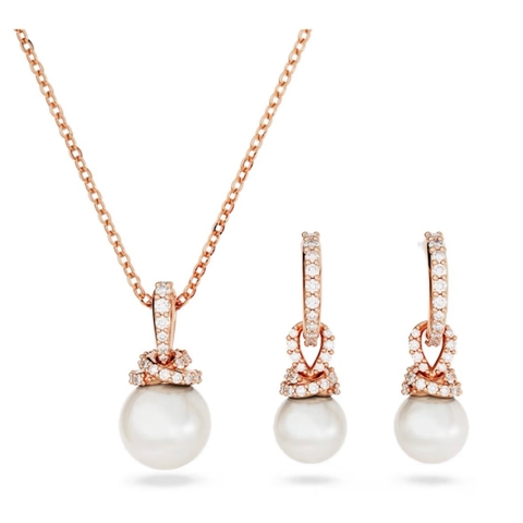 SWAROVSKI Originally set (White, Rose gold-tone plated) - EARRINGS & NECKLACE - Khuyên tai + dây cổ, pha lê ngọc trai - JEWELRY