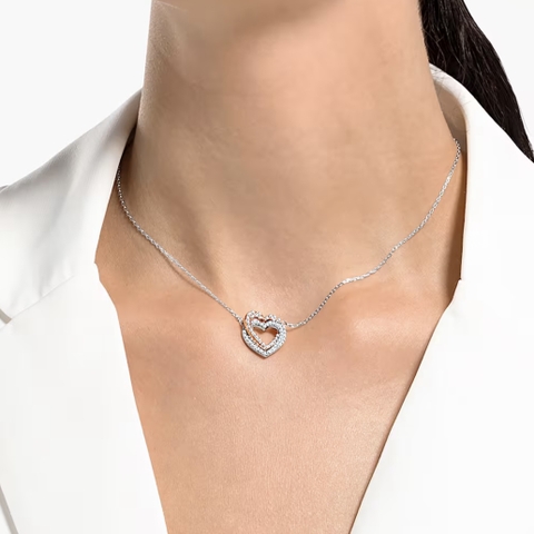 SWAROVSKI Hyperbola necklace (Heart, White, Mixed metal finish) - Dây cổ, dây chuyền hình trái tim đôi - JEWELRY NECKLACE