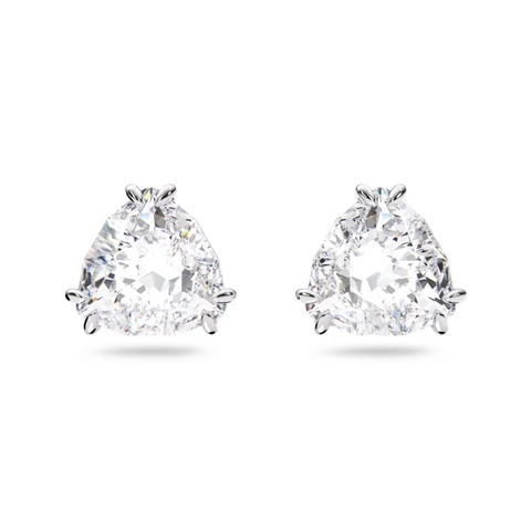 SWAROVSKI Matrix stud earrings (Trilliant cut, White, Rhodium plated) - Khuyên tai pha lê trắng - JEWERY
