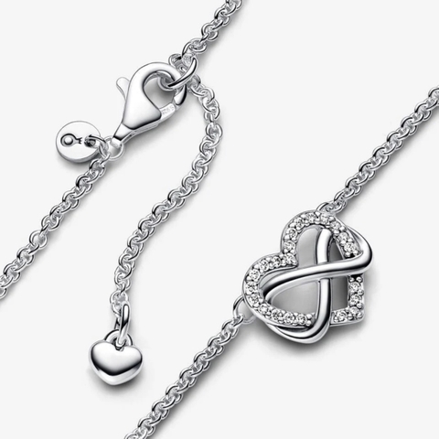 PANDORA Infinity Heart necklace (Sterling, White Zirconia) - Dây cổ, chuyền bạc 925, đá CZ trắng, hình trái tim vô cực - JEWELRY NECKLACE