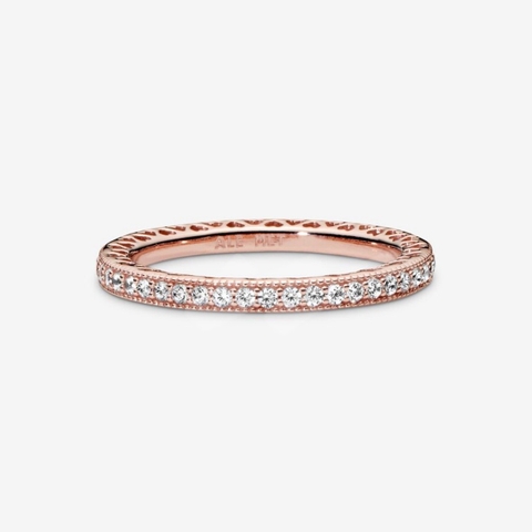 PANDORA Sparkle & Hearts Ring (14K Rose-gold plated) - Nhẫn kiểu đơn giản phối trái tim, hợp kim mạ vàng hồng 14k - JEWELRY