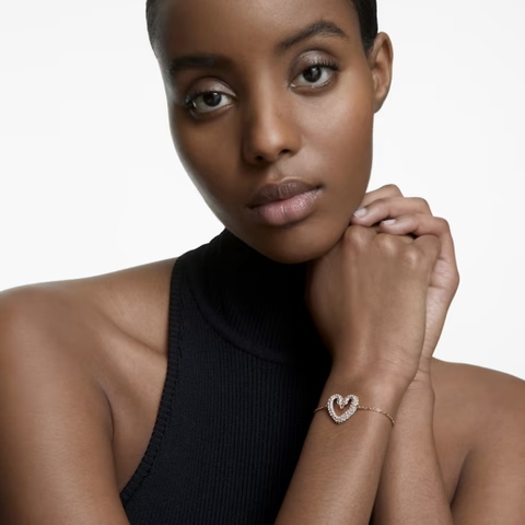 SWAROVSKI Una bracelet (Heart, Medium, White, Rose gold-tone plated) - Vòng/lắc tay hình tim, màu hồng vàng - SWAROVSKI - JEWELRY